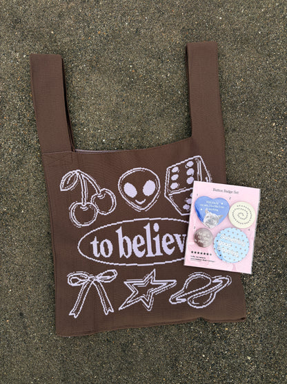 【dalazdaakaa Button Badge Set】 Bunny / Believe / Brown