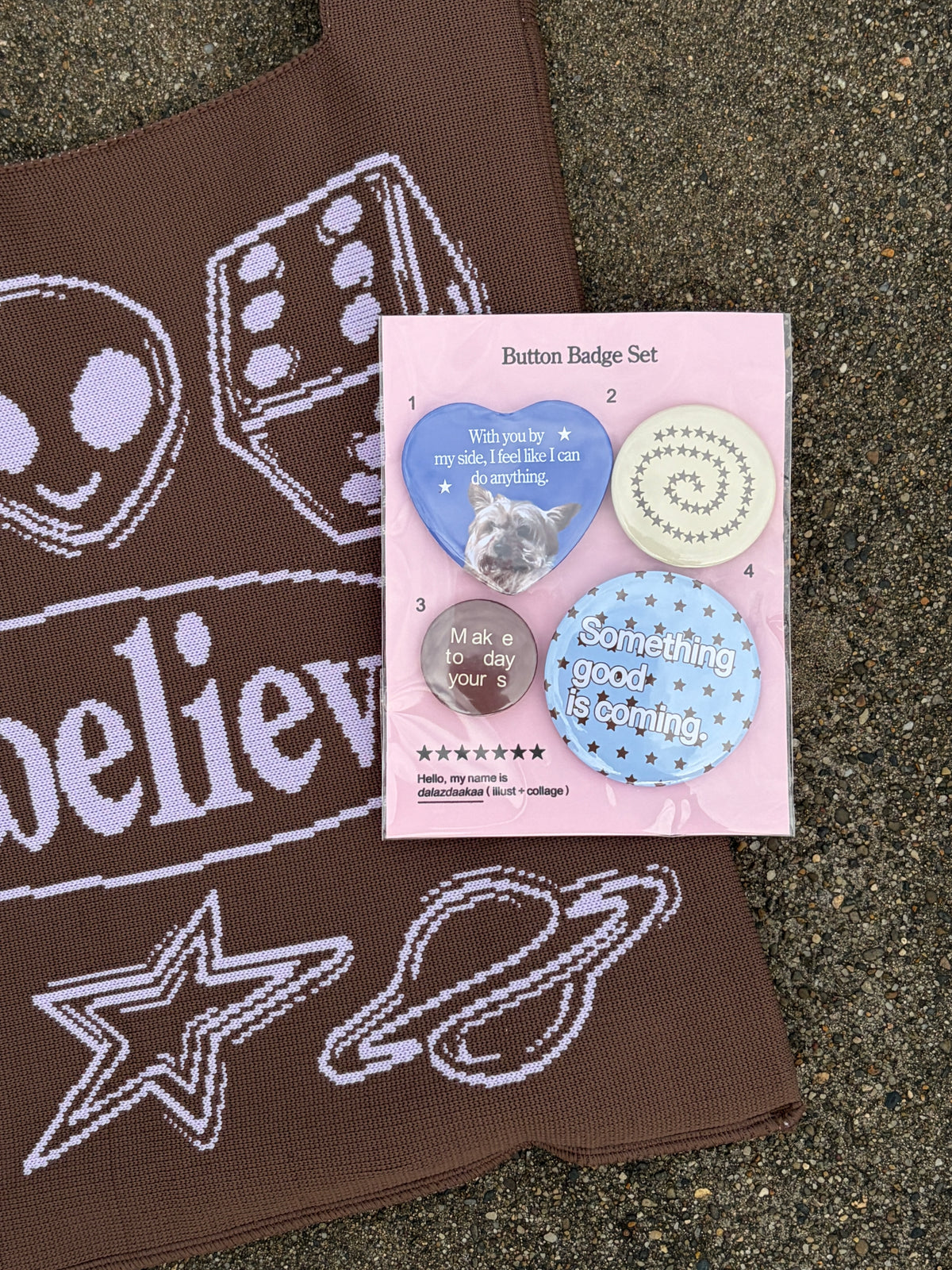 【dalazdaakaa Button Badge Set】 Bunny / Believe / Brown