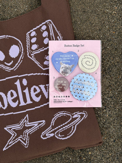 【dalazdaakaa Button Badge Set】 Bunny / Believe / Brown