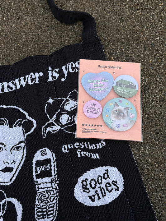 【dalazdaakaa Button Badge Set】  Knitty / Yes / Black